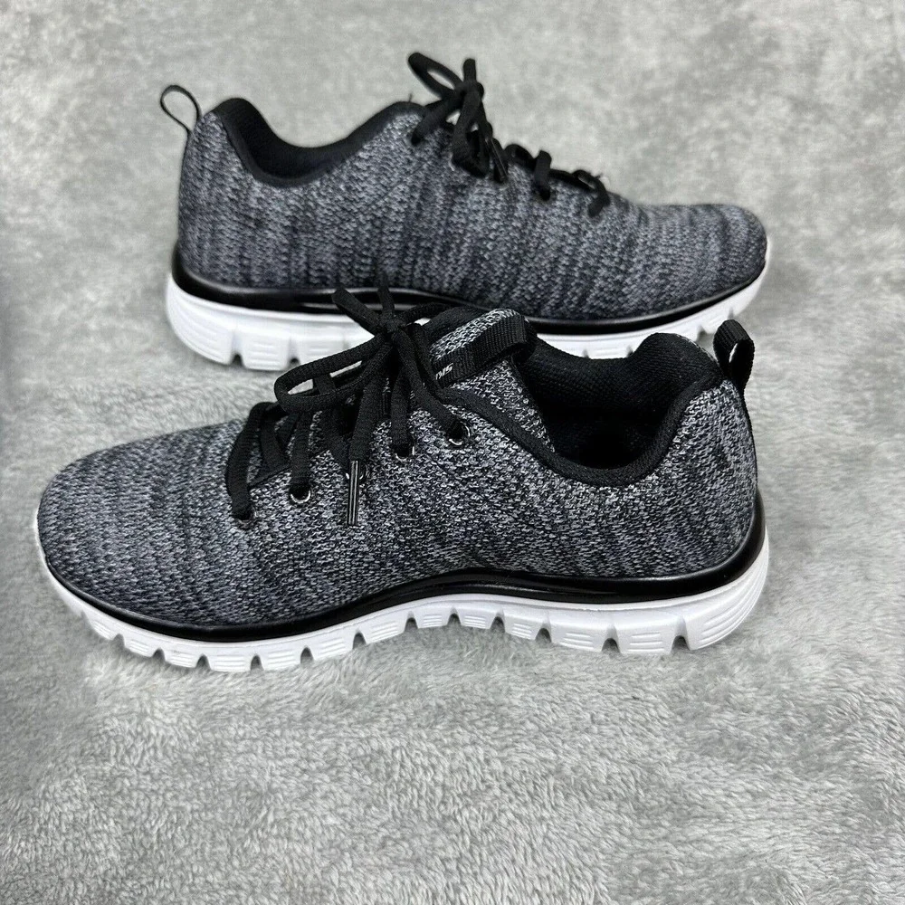 Skechers Women's Black Knit Low Top‎ Lace Up Athletic Sneakers Size 7